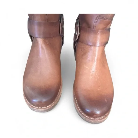 FRYE Veronica Harness Boots | Caramel Brown Moto Boho Fall Style | 9.5 - Picture 5 of 9